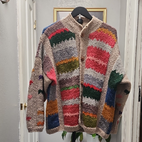 Amano Sweaters - Amano Vintage Grandmacore Multicolor Knit Wool Cardigan Sweater